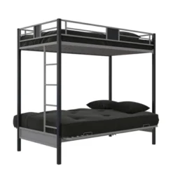 Twin Over Futon Maxence Metal Bunk Bed Silver/Black - Room & Joy -Kids’ Furniture Store GUEST 41b14ab5 db1f 43a3 a2e2 5e208496455c