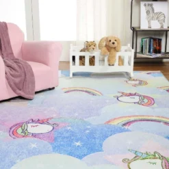 Unicorn Rainbow Colorful Kids Playroom Nursery Washable Indoor Area Rug By Blue Nile Mills -Kids’ Furniture Store GUEST 41bd4e91 fd1e 465d 8ff7 5198a0915064