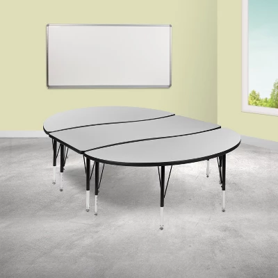 Emma And Oliver 3 Piece 86" Oval Wave Collaborative Grey Kids Adjustable Activity Table Set 1 Emma And Oliver 3 Piece 86" Oval Wave Collaborative Grey Kids Adjustable Activity Table Set