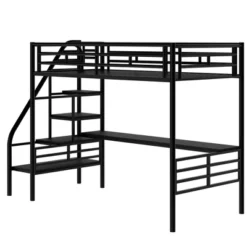 Metal Twin Size Loft Bed With Desk, Black - ModernLuxe -Kids’ Furniture Store GUEST 474e4206 3c0f 4419 9a0e 8dee14f0cbdf
