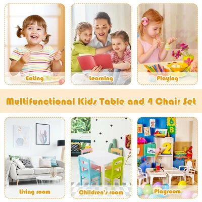 Costway 5 Pieces Kids Wood Table & Chair Set For 2-6 Years Colorful 5 Costway 5 Pieces Kids Wood Table & Chair Set For 2-6 Years Colorful - Image 5