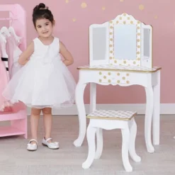 Fashion Polka Dot Gisele Play Vanity Set With Led Mirror White/Gold - Teamson Kids -Kids’ Furniture Store GUEST 47d4c37d 94d8 4596 b31a 9cc32422096d