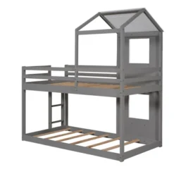 Twin Over Twin Wood Bunk Bed With Roof, Window, Guardrail, And Ladder-ModernLuxe -Kids’ Furniture Store GUEST 48bf9e9e fb49 42fc b596 32be112bef3f