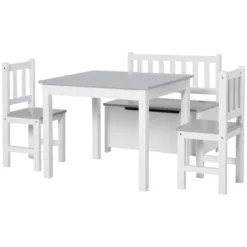 Qaba 4-Piece Kids Table Set With 2 Wooden Chairs, 1 Storage Bench, And Interesting Modern Design -Kids’ Furniture Store GUEST 4a25cfbe 61ff 4534 aa83 ccd0dd1a2c63