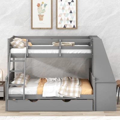 Twin Over Full Bunk Bed With Trundle, Built-in Desk, Three Storage Drawers And Shelf-ModernLuxe 2 Twin Over Full Bunk Bed With Trundle, Built-in Desk, Three Storage Drawers And Shelf-ModernLuxe - Image 2
