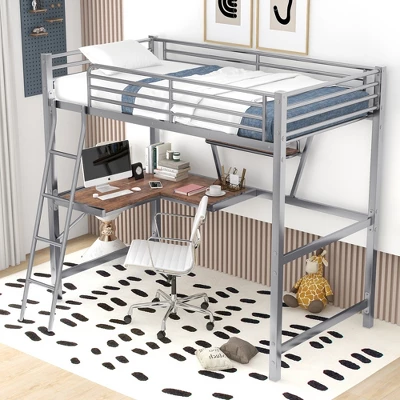 Twin Size Loft Metal Bed With Desk And Shelves - ModernLuxe 9 Twin Size Loft Metal Bed With Desk And Shelves - ModernLuxe - Image 9