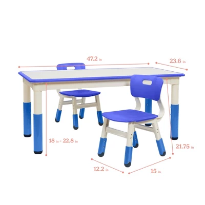 ECR4Kids Rectangle Dry-Erase Activity Table With 2 Adjustable Chairs, 3-Piece 1 ECR4Kids Rectangle Dry-Erase Activity Table With 2 Adjustable Chairs, 3-Piece