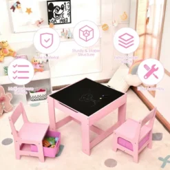 Costway 3 In 1 Kids Wood Table Chairs Set W/ Storage Box Blackboard Drawing Pink -Kids’ Furniture Store GUEST 4b9961a2 3558 47a3 b3d0 a78b011747fd 1