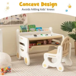 Costway Kids Drawing Table & Chair Set For Reading Playing With Pens & Blackboard Eraser Blue/Brown -Kids’ Furniture Store GUEST 4c6c0536 012e 477d 8a25 bbd5a90834ef