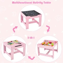 Costway 3 In 1 Wood Activity Table Chair Set W/Storage Box Pink -Kids’ Furniture Store GUEST 4d43531d b688 45c7 805a fdca4e59f222