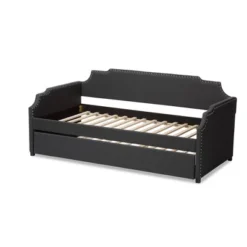 Twin Ally Fabric Upholstered Sofa Daybed With Roll Out Trundle Guest Bed Dark Gray - Baxton Studio -Kids’ Furniture Store GUEST 4fa05104 5c62 4ae9 a9fd 002cb62ffd10