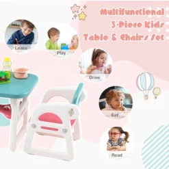 Costway 3-Piece Kids Table And Chair Set Toddler Activity Study Desk With Building Blocks -Kids’ Furniture Store GUEST 50bbb76c 9d92 4193 8571 c1340a65aaab