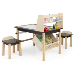 Costway Kids Art Table & Chairs Set Wooden Drawing Desk With Paper Roll Storage Shelf Bins -Kids’ Furniture Store GUEST 51079fed 6758 4d63 90d6 57d5b881bbb7