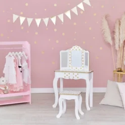 Fashion Polka Dot Gisele Play Vanity Set With Led Mirror White/Gold - Teamson Kids -Kids’ Furniture Store GUEST 5126d27d 9eae 4c46 b917 63a03d288f13