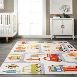 NuLOOM Carmina City Streets Machine Washable Kids Area Rug 3' X 5' In White Multi -Kids’ Furniture Store GUEST 515b8aa2 1d26 4739 984e 71a443d3b887