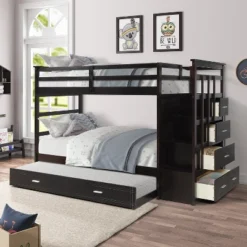 Twin Over Twin Wood Bunk Bed With 4 Drawers, Trundle And Staircase-ModernLuxe -Kids’ Furniture Store GUEST 539675e1 e0cd 4fc3 abc1 1d67975108fc
