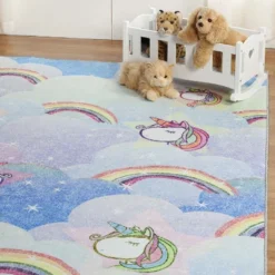 Unicorn Rainbow Colorful Kids Playroom Nursery Washable Indoor Area Rug By Blue Nile Mills -Kids’ Furniture Store GUEST 540068ea 72fa 424b b052 0a61e610e8da