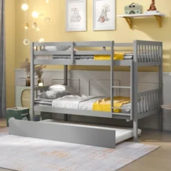 Twin Over Twin Wood Bunk Bed With Trundle, Safety Rail And Ladder-ModernLuxe -Kids’ Furniture Store GUEST 543bae8d b091 4f18 afbe 5b44ee1f21e8