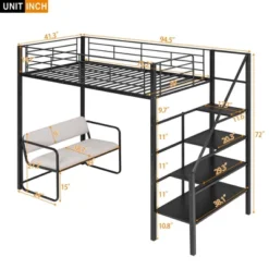 Twin Size Metal Loft Bed With Bench And Storage Staircase, Black-ModernLuxe -Kids’ Furniture Store GUEST 55fc4456 b4eb 4f8d 9388 1ad2bee8a174