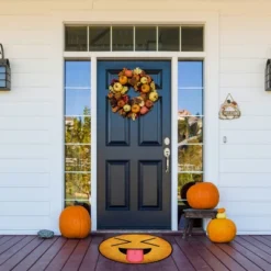 Deerlux Emoji Style Round Funny Smiley Face Kids Area Rug, Tongue Out With Closed Eyes Emoji Rug, 36'' X 36''