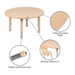 Emma And Oliver 33" Round Plastic Height Adjustable Activity Table Set With 4 Chairs -Kids’ Furniture Store GUEST 5bc17af0 1c3b 47fd 8f8a 21ad35aa3555 1