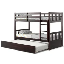 Costway Twin Over Twin Bunk Bed With Twin Trundle Solid Wood Frame Espresso/White -Kids’ Furniture Store GUEST 5c108b8b 0e47 43c9 b384 1a091f4fdf95