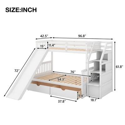 Twin Over Full Bunk Bed With Drawers,Storage Staircase And Slide-ModernLuxe 3 Twin Over Full Bunk Bed With Drawers,Storage Staircase And Slide-ModernLuxe - Image 3