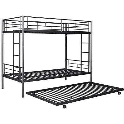 Twin Over Twin Metal Bunk Bed With Trundle Bed And Ladders-ModernLuxe 8 Twin Over Twin Metal Bunk Bed With Trundle Bed And Ladders-ModernLuxe - Image 8