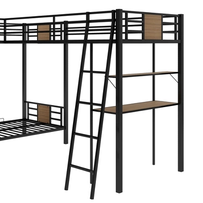 L-Shaped Twin Over Twin Bunk Bed With Twin Size Loft Bed With Desk And Shelf , Brown - ModernLuxe 9 L-Shaped Twin Over Twin Bunk Bed With Twin Size Loft Bed With Desk And Shelf , Brown - ModernLuxe - Image 9