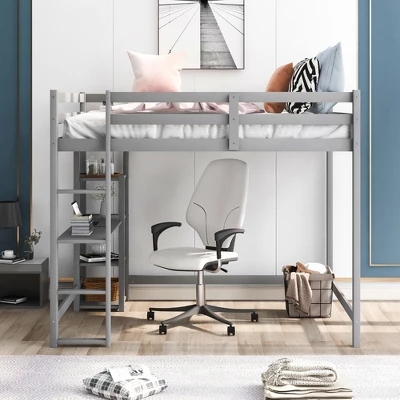 Full Size Loft Bed With Built-in Desk And Shelves - ModernLuxe 1 Full Size Loft Bed With Built-in Desk And Shelves - ModernLuxe
