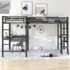 Metal Twin Size Loft Bed With Two Built-in Desks, Black - ModernLuxe