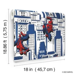Spider-Man Cityscape Peel And Stick Wallpaper Red/Blue/Gray - RoomMates -Kids’ Furniture Store GUEST 619624c6 89cf 46a9 ba3f 09e2af8af588