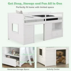 Costway Twin Size Low Loft Bed With Storage Drawer Activity Center Solid Wood Bed Frame -Kids’ Furniture Store GUEST 641cc655 85eb 413b 852e 527584b15ab3