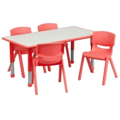 Emma And Oliver 23.625"W X 47.25"L Rectangular Plastic Height Adjustable Activity Table Set With 4 Chairs -Kids’ Furniture Store GUEST 66d36f7e afac 4ee5 95c0 5846095269e9 1