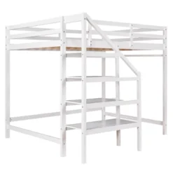 Full Size Loft Bed With Staircase And Safety Guardrails Gray/White-ModernLuxe -Kids’ Furniture Store GUEST 672dc6d5 66b0 477b 9385 9d459a8b06e0
