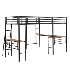 Metal Twin Size Loft Bed With Two Built-in Desks, Black - ModernLuxe -Kids’ Furniture Store GUEST 69c79359 ebd5 4382 b247 61d7f2d221a2