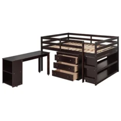 Low Study Full Loft Bed With Cabinets, Shelving And Rolling Portable Desk - ModernLuxe -Kids’ Furniture Store GUEST 6b70019c be37 434b a0b8 2cb9f9ff8698