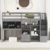 Twin Size Wood Loft Bed With Pullable Desk, Storage Shelves,Staircase And Blackboard-ModernLuxe