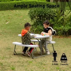 Foldable White Kids' Picnic Table Bench Outdoor Portable Children's Backyard Table, Crafting, Dining, And Playtime Patio Table -Kids’ Furniture Store GUEST 6d36c931 4601 46f7 b622 6c2c792bf4af