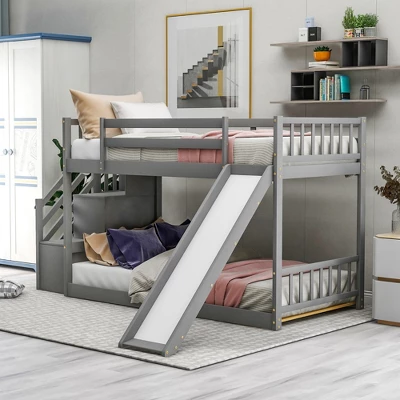 Twin Over Twin Bunk Bed With Convertible Slide And Stairway-ModernLuxe 1 Twin Over Twin Bunk Bed With Convertible Slide And Stairway-ModernLuxe