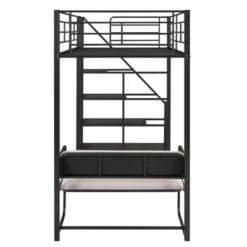 Twin Size Metal Loft Bed With Bench And Storage Staircase, Black-ModernLuxe -Kids’ Furniture Store GUEST 701cb425 9ccc 43fa a5cf 83f188960ad0