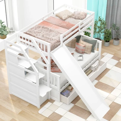 Twin Over Full Bunk Bed With Drawers,Storage Staircase And Slide-ModernLuxe 2 Twin Over Full Bunk Bed With Drawers,Storage Staircase And Slide-ModernLuxe - Image 2