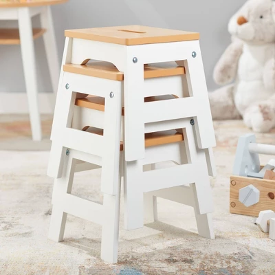 Melissa & Doug Wooden Stools - Set Of 4 - White/Natural 2 Melissa & Doug Wooden Stools - Set Of 4 - White/Natural - Image 2