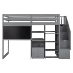 Twin Size Wood Loft Bed With Pullable Desk, Storage Shelves,Staircase And Blackboard-ModernLuxe 12 Twin Size Wood Loft Bed With Pullable Desk, Storage Shelves,Staircase And Blackboard-ModernLuxe -Kids’ Furniture Store GUEST 71e38a07 b16f 4dd2 9a09 9d6a33689876