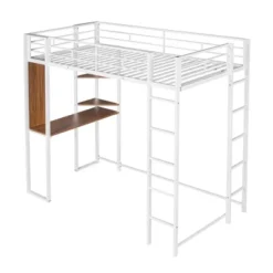 Twin Metal Loft Bed With 2 Shelves And Desk - ModernLuxe -Kids’ Furniture Store GUEST 73970cb9 6961 4e44 8893 539636762cb0