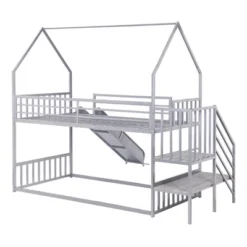 Twin Over Twin Metal Bunk Bed House Bed With Slide And Staircase-ModernLuxe 17 Twin Over Twin Metal Bunk Bed House Bed With Slide And Staircase-ModernLuxe -Kids’ Furniture Store GUEST 747ba124 b67a 40cd b558 ec87f7a3651b