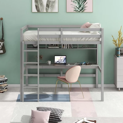 Twin Size Loft Bed With Desk, Shelves, And Ladder-ModernLuxe 1 Twin Size Loft Bed With Desk, Shelves, And Ladder-ModernLuxe