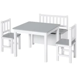 Qaba 4-Piece Kids Table Set With 2 Wooden Chairs, 1 Storage Bench, And Interesting Modern Design -Kids’ Furniture Store GUEST 75c535a2 d598 454a 9b01 ba7b2c09fc2a