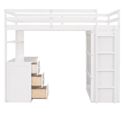 Twin Size Loft Bed With Drawers, Desk And Wardrobe-ModernLuxe 6 Twin Size Loft Bed With Drawers, Desk And Wardrobe-ModernLuxe - Image 6