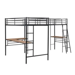 Metal Twin Size Loft Bed With Two Built-in Desks, Black - ModernLuxe -Kids’ Furniture Store GUEST 766d25de aa5a 4f4a b386 0aba854b99b4